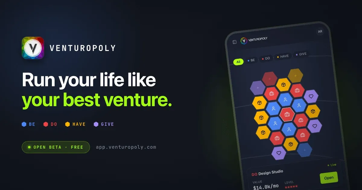 Venturopolist Life Dashboard App preview